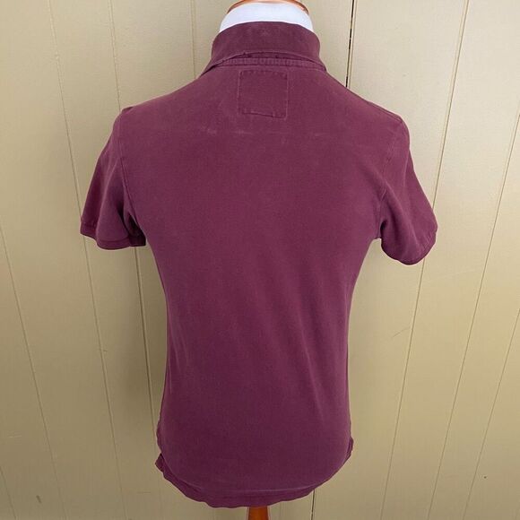 Abercrombie & Fitch men M 2 button short sleeve distressed muscle polo burgundy - Picture 8 of 10